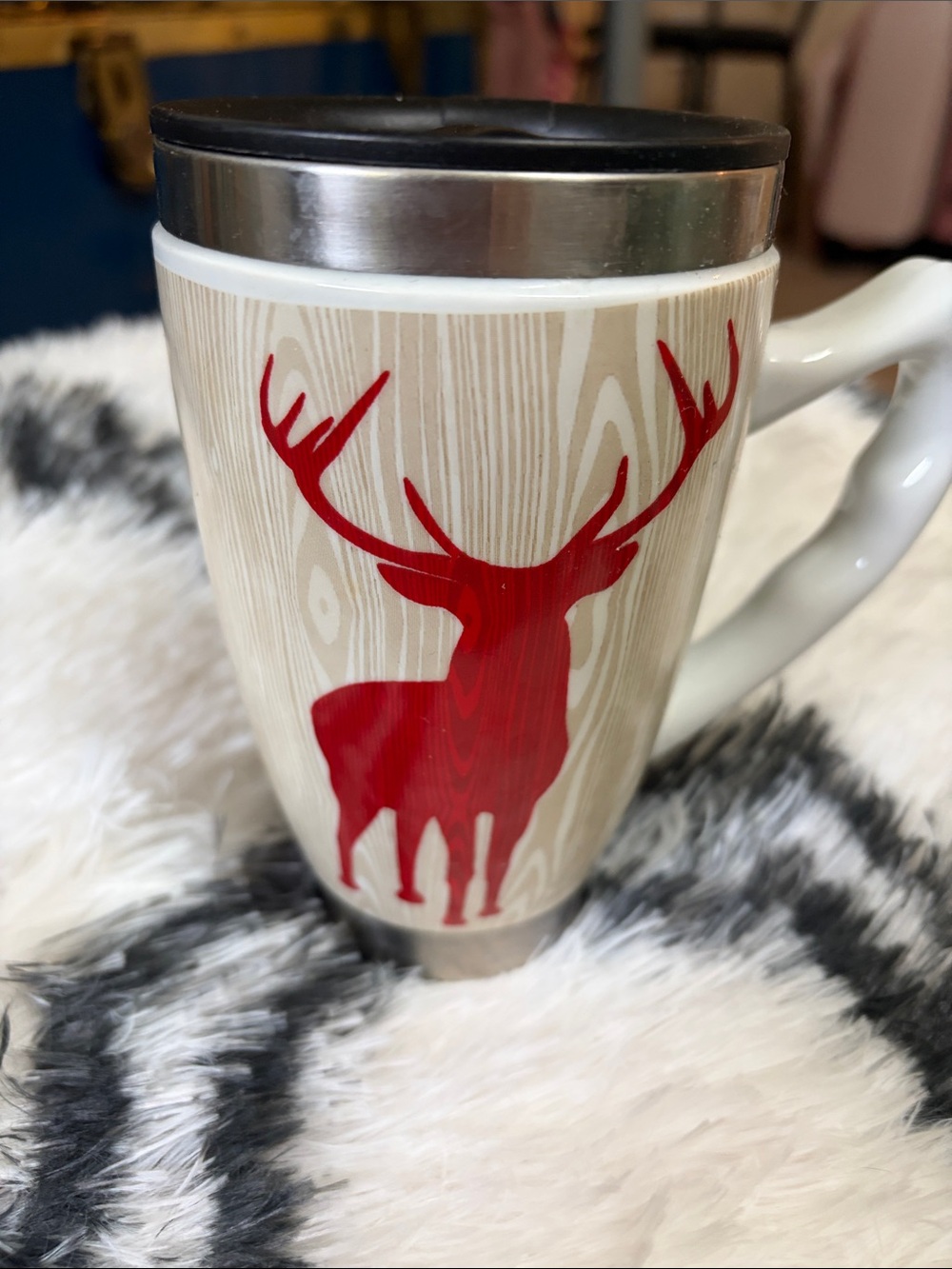 # 60.Ceramic Travel Mug with Red Deer Silhouette - Home Dining
